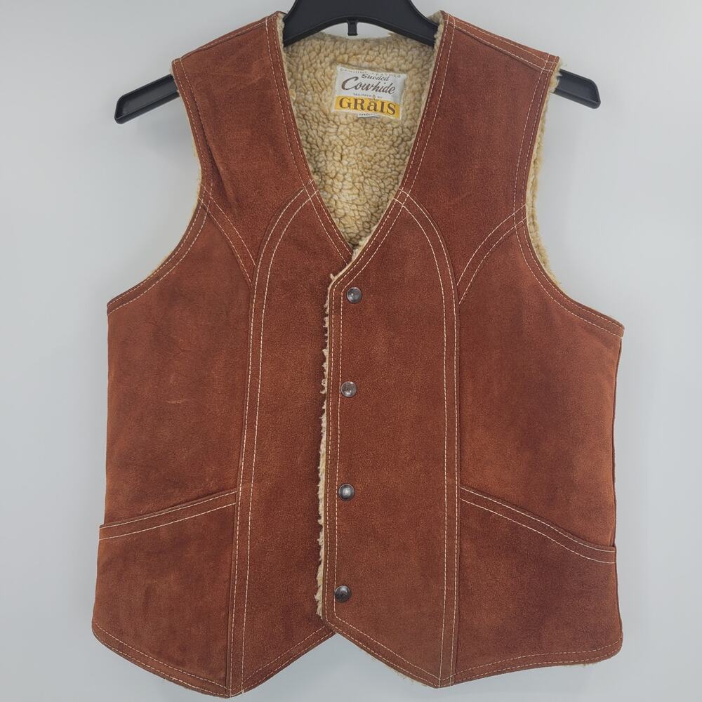 Vintage Genuine Suede Sherpa Lined Cowhide Leather Vest Rust Color Size M